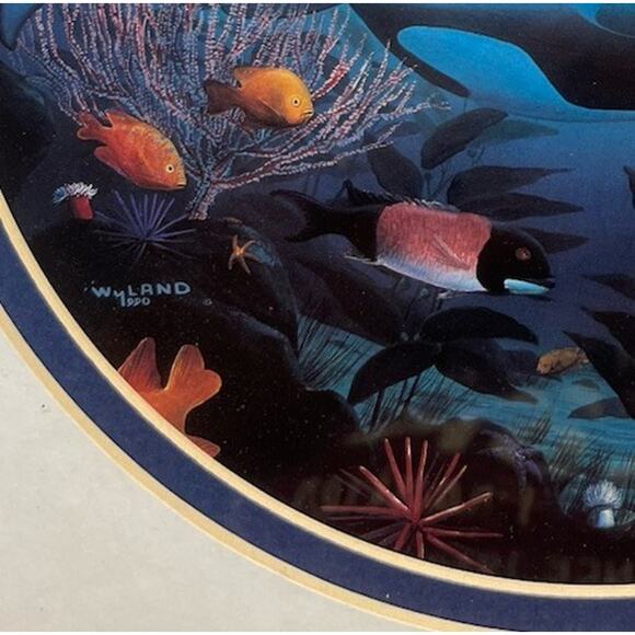 Wyland Print Orca Journey 1990 12x12 Wood Frame Stunning Y2K - Picture 2 of 7